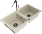 Zlewozmywaki z baterią - Mexen Mario zlewozmywak granitowy 2-komorowy z baterią kuchenną Flora, beżowy - 6504-69-670401-07-B - miniaturka - grafika 1