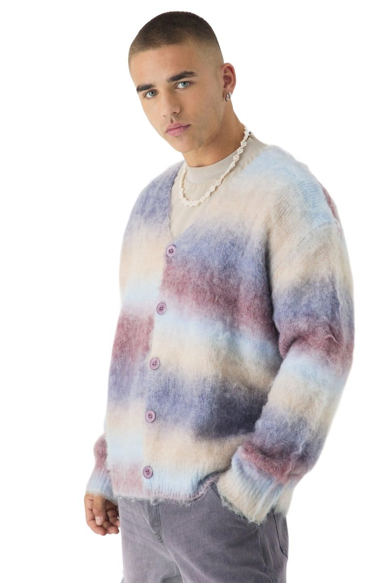 BOOHOOMAN MĘSKI SWETER ROZPINANY W PASKI WIELKOLOROWY L Z3A*