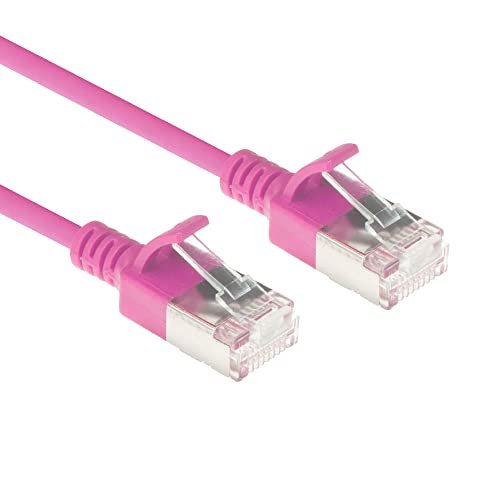 ACT CAT6a kabel sieciowy, U/FTP LSZH LAN cienki kabel 3,8 mm Slimline, elastyczny kabel CAT 6a z wtyczką RJ45, do stosowania w centrach danych, 0,5 m, różowy – DC7400