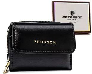 Mały portfel damski skóra ekologiczna portmonetka na suwak Peterson, czarny - Portfele - miniaturka - grafika 1