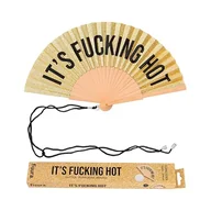 Moda i Uroda OUTLET - Fisura – Oryginalny wachlarz z napisem "f*cking hot”. Kolorowy, drewniany wentylator ręczny z brokatem. Nowoczesny design, zawieszka w zestawie. Wymiary: 42,5 x 23 cm - miniaturka - grafika 1