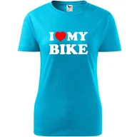 Koszulki i topy damskie - Damska Koszulka z Nadrukiem Rowerowa I love my bike Prezent dla Rowerzystki turkusowy L - miniaturka - grafika 1