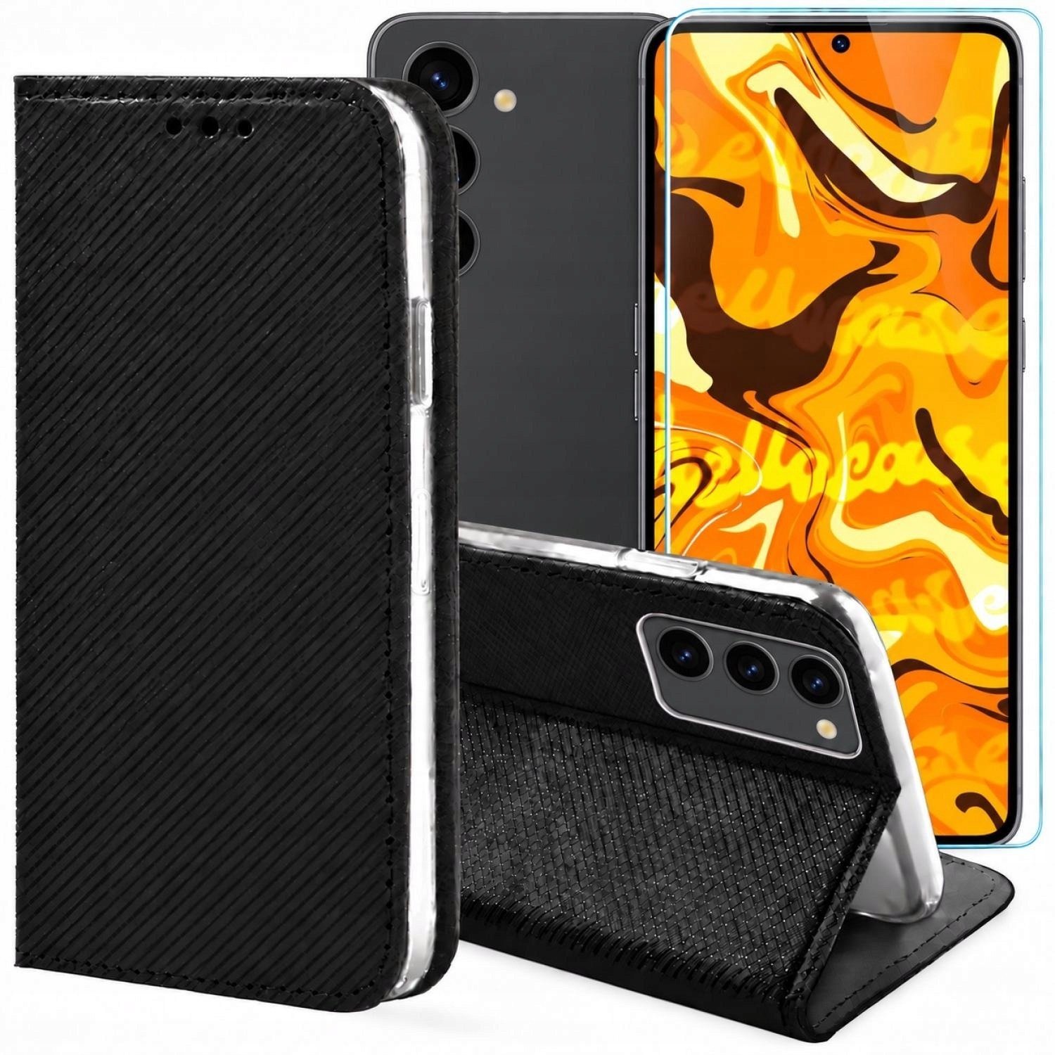 Hello Case Etui z Klapką Do Samsung Galaxy S23 Plus Czarne, Zamykane, Kabura Szkło BNDL0777