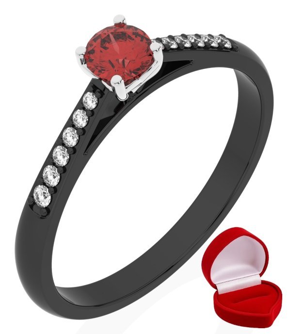 ZŁOTY PIERŚCIONEK ZARĘCZYNOWY 585 14k RUBIN 0,19 ct CZARNE ZŁOTO R19