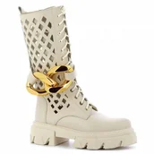 Kozaki damskie - Beżowe kozaki damskie na platformie CARINII - Carinii - miniaturka - grafika 1