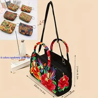 Torebki damskie - TEMU Duża, etniczna, haftowana torebka damska w kwiaty, losowy dodatek: mini brelok/portmonetka, metalowa ozdoba, regulowany pasek na ramię, modna i - miniaturka - grafika 1