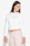 Bluzy damskie - krótka BLUZA damska CIEPŁA DRESOWA ze stójką biały L - miniaturka - grafika 1