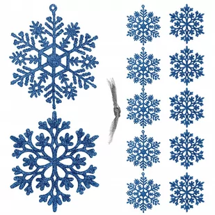 Zawieszka choinkowa 12 szt. śnieżynka 10 cm świąteczna ozdoba niebieski brokat - Bombki - miniaturka - grafika 1