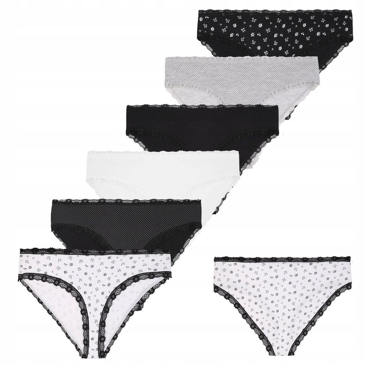 6X Majtki Damskie Figi Bikini Bawełniane Koronkowe Zestaw Komplet Moraj M