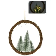 Oświetlenie świąteczne - Wianek rattanowy z choinkami Led 40 cm - miniaturka - grafika 1
