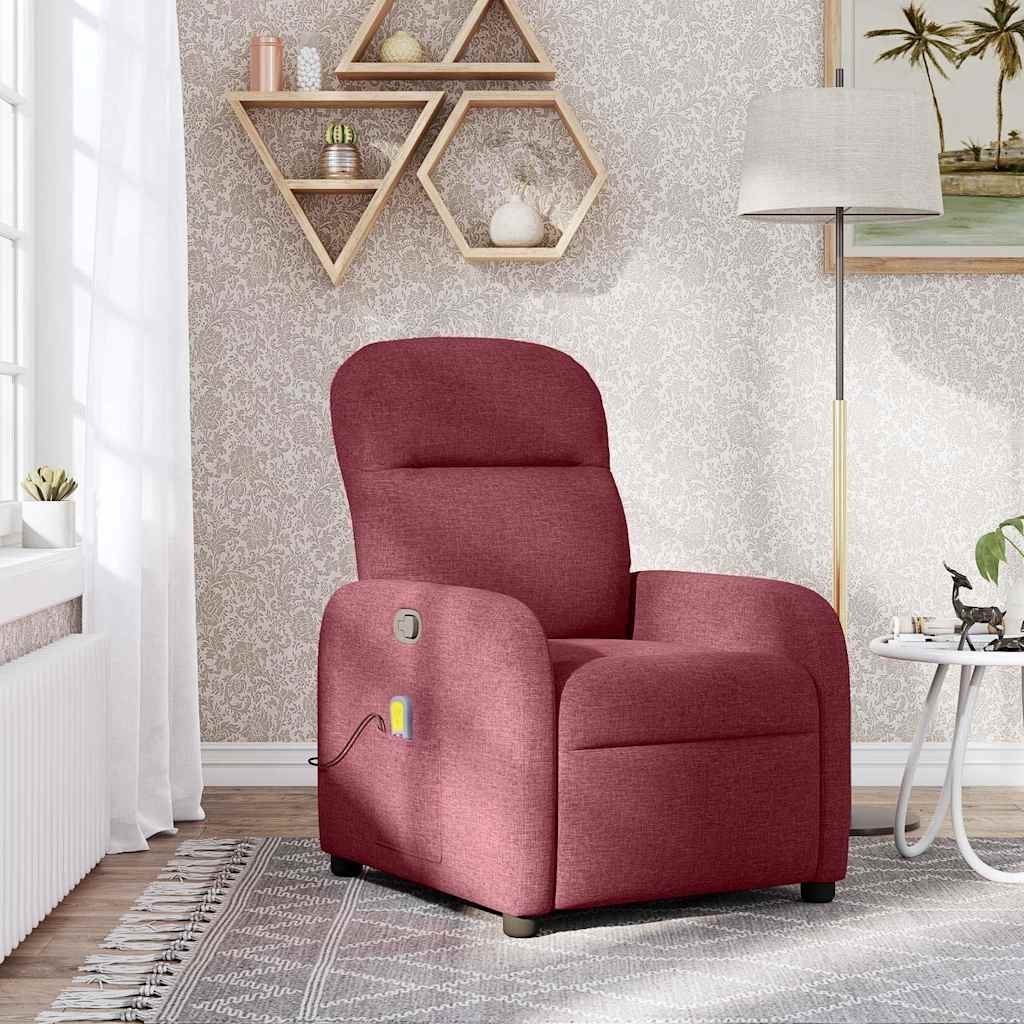 vidaXL vidaXL Rozkładany fotel masujący, winna czerwień, obity tkaniną