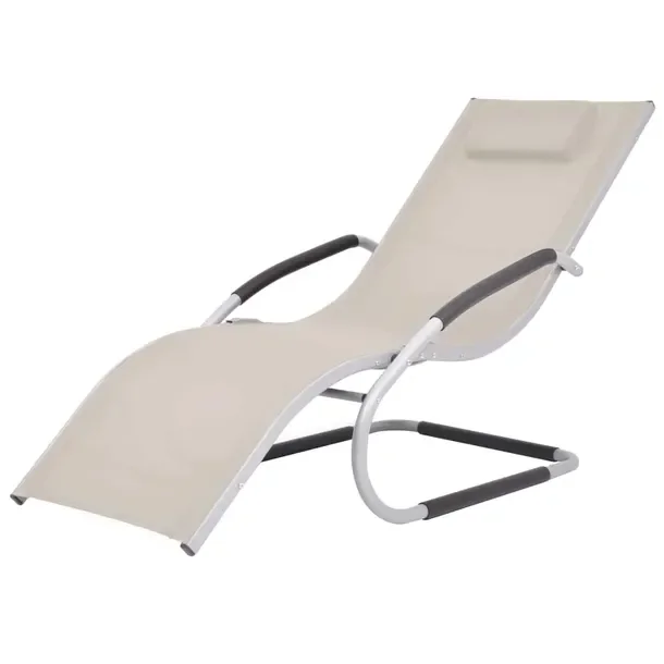 Ergonomiczny Leżak Ogrodowy z Poduszką, Aluminiowa Rama, Kremowo-Szary 62