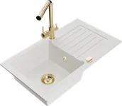 Zlewozmywaki z baterią - Mexen Pablo zlewozmywak granitowy 1-komorowy z ociekaczem i baterią kuchenną Duero, biały - 6510-20-671600-50 - miniaturka - grafika 1