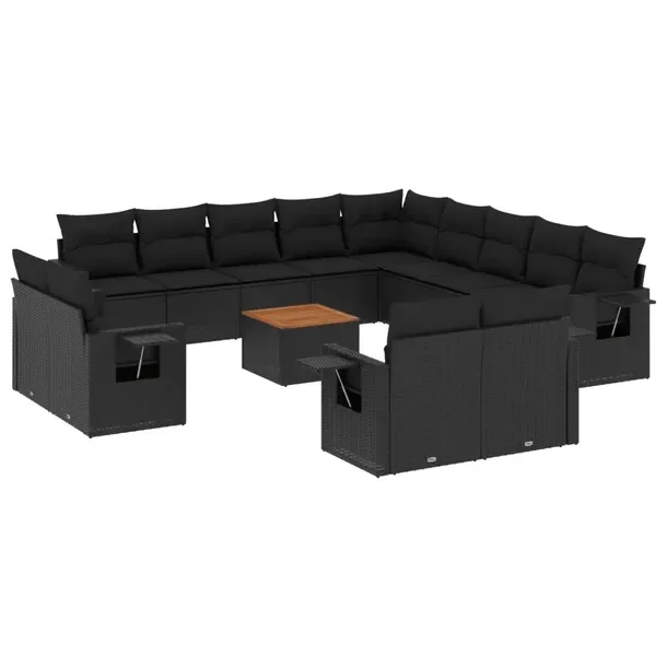 Modułowy zestaw mebli ogrodowych z poduszkami, czarny, rattan PE, 62x62x69