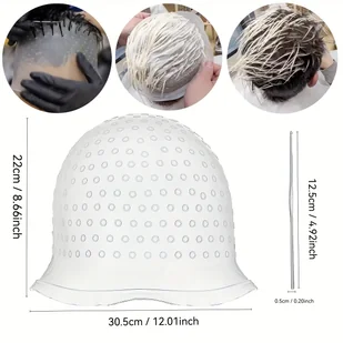 TEMU Bieli Silikonowa Czapka do Farbowania Włosów z Metalowymi Haczykami - Perforowany Design dla Bezpiecznego Dopasowania, Bezmieszana Aplikacja - Pozostałe akcesoria fryzjerskie - miniaturka - grafika 1