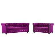 Komplety wypoczynkowe - vidaXL Zestaw sof w stylu Chesterfield, 2 szt., aksamit, fioletowe - miniaturka - grafika 1