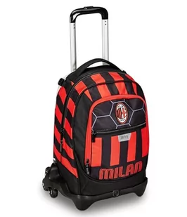 Seven Jack 3-kołowy wózek szkolny, czerwony i czarny, A.C. Milan Piłka nożna, czerwony czarny - 3 w 1, potrójne zastosowanie, plecak z odpinanym wózkiem, kieszenią na butelkę i systemem crossover, - Plecaki szkolne i tornistry - miniaturka - grafika 1