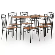 Stoły z krzesłami - 7-częściowy zestaw mebli do jadalni, MDF i stal, brązowy - miniaturka - grafika 1