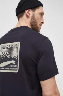 Koszulki męskie - Napapijri t-shirt bawełniany męski kolor granatowy z nadrukiem - grafika 1