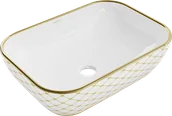 Umywalki - Mexen Rita umywalka nablatowa 45 x 32 cm, biała/złota wzór kratka - 21084509 - miniaturka - grafika 1