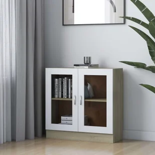 VidaXL Witryna, biel i dąb sonoma, 82,5x30,5x80 cm, płyta wiórowa 802746 VidaXL - Witryny - miniaturka - grafika 1