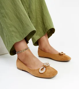 Brązowe balerinki z kokardką Gaillou-39 - Mokasyny damskie - miniaturka - grafika 1