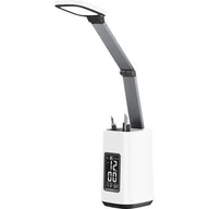 Lampy stojące - Nowoczesna lampka na biurko LED Activejet TECHNIC biała z wyświetlaczem LED (data, godzina, budzik) składana - miniaturka - grafika 1