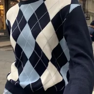 Swetry damskie - TEMU Damski Sweter w Kolorze Granatowym i Białym - Poliester, Średnio Elastyczny, Jednolity , Możliwość Prania Ręcznego, Kolekcja Elegancka, Swetry - miniaturka - grafika 1