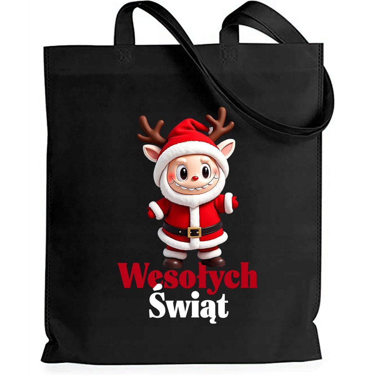 Torba EKO Czarna Shopper ŚWIETA Prezent Na Święta Mikołajki Wzory