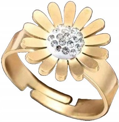 Złoty Pierścionek z Kwiatem Kwiat Cyrkonie Stal Szlachetna