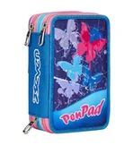 Plecaki - Piórnik, 3 przegródki, Seven PEN PAD, jasnoniebieski, potrójny przedział, zestaw ołówków, markery, kolory, akcesoria do plecaka, podstawowe, średnie, wyższe, dla dziewczynek i dziewcząt, Niebieska, - miniaturka - grafika 1