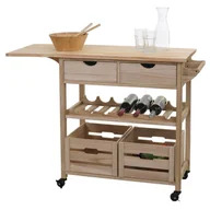 Wózki kuchenne - Wózek do serwowania HWC-G35, wózek kuchenny wózek kuchenny wózek kuchenny wózek do herbaty, drewno sosnowe 89x119x41cm ~ naturalny - miniaturka - grafika 1