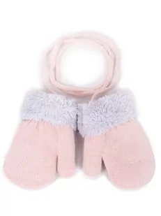 Rękawiczki dziewczęce jednopalczaste ze sznurkiem różowe 12 cm YOCLUB - Rękawiczki - miniaturka - grafika 1