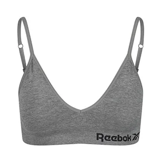 Reebok Damski biustonosz bezszwowy Justine, rozciągliwy sportowy krótki top – szary L - Koszulki i topy damskie - miniaturka - grafika 1