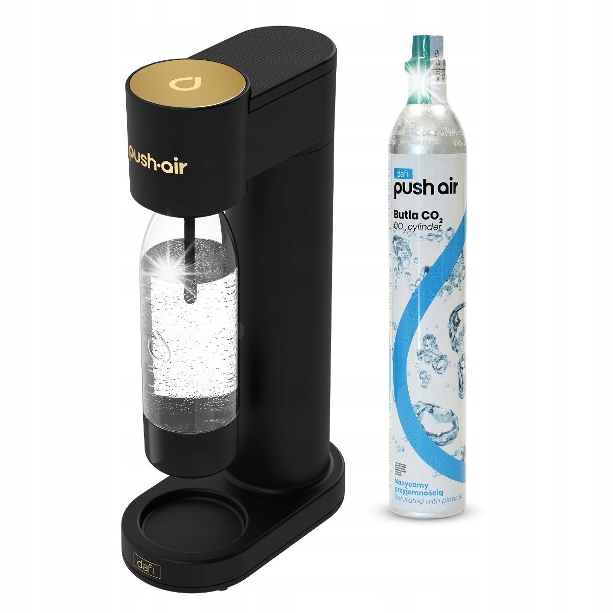 PUSHAIR Saturator do Wody Dafi Czarny Złoty + Nabój CO2 + Butelka 0,7