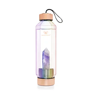 Szklana butelka na wodę z ametystem HEXAGON 650ml - hologram - Butelki termiczne - miniaturka - grafika 1