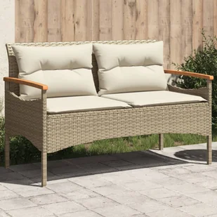 vidaXL Ławka ogrodowa z poduszkami, 116x62,5x74 cm, beżowa, polirattan - Ławki ogrodowe - miniaturka - grafika 1