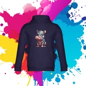 Bluzy dla dziewczynek - Bluza dziecięca typu kangurka z kapturem w kolorze granatowym z nadrukiem Hipcio 2 lata - miniaturka - grafika 1