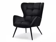 Fotele - Czarny Fotel Welurowy Kikori Z Wysokim Oparciem I Podłokietnikami - miniaturka - grafika 1