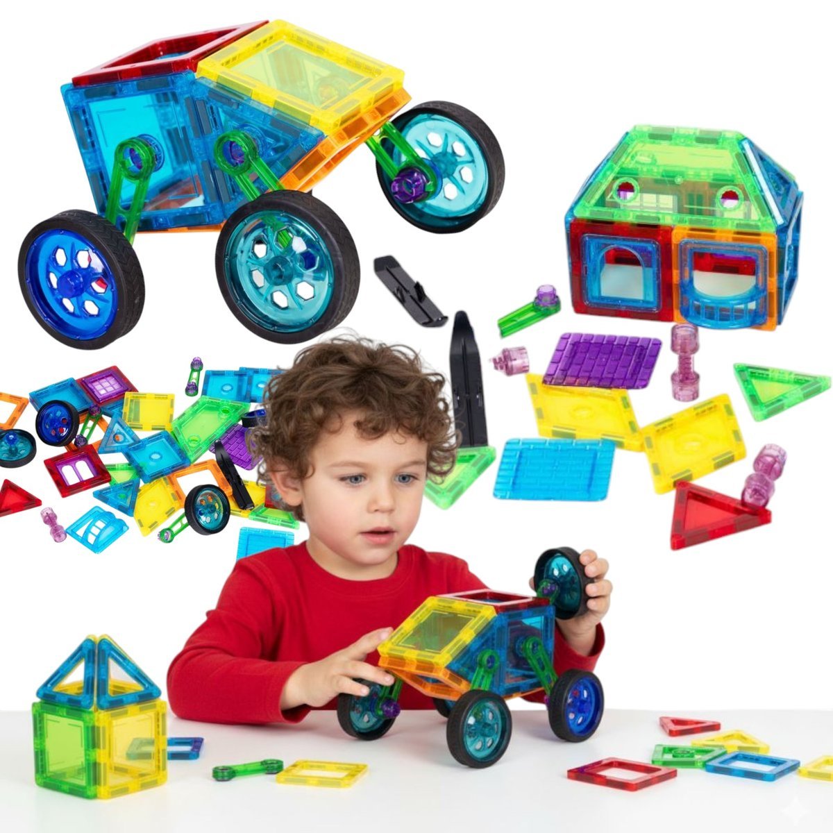 Klocki magnetyczne konstrukcyjne dla dzieci domek autko samochodzik 48 elementów zestaw klocków Gra Zabawka edukacyjna klocki edukacyjne do zabawy P..