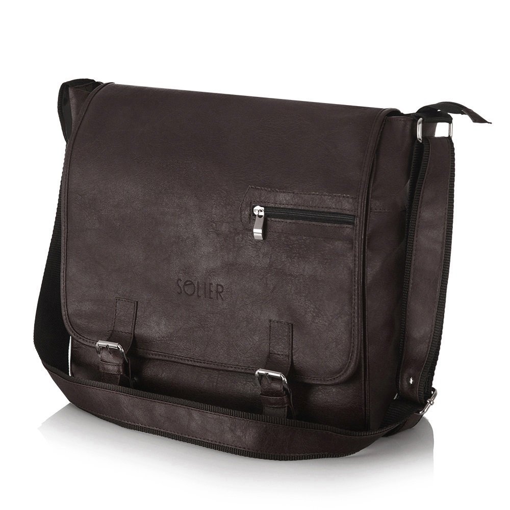 Solier, torba męska S12 na ramię casual, ekoskóra, brązowa II