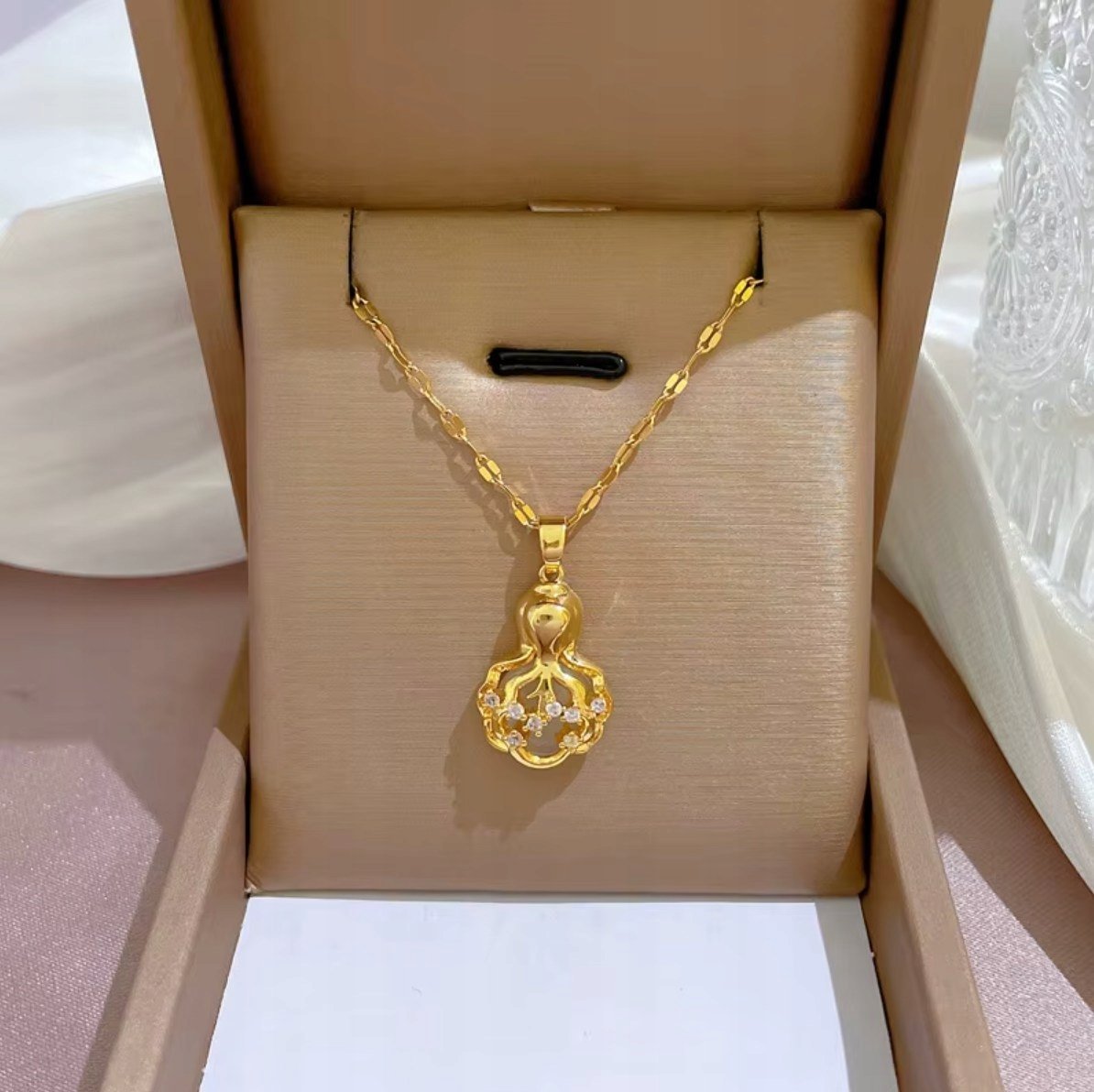 Złoty Naszyjnik Cyrkonie Korzenie Drzewo Ośmiornica Stal Szlachetna Prezent