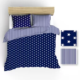 Extrapościel Pościel bawełniana 200x220 R006 biała granatowa gwiazdki paski 51N 52N - Pościel - miniaturka - grafika 1