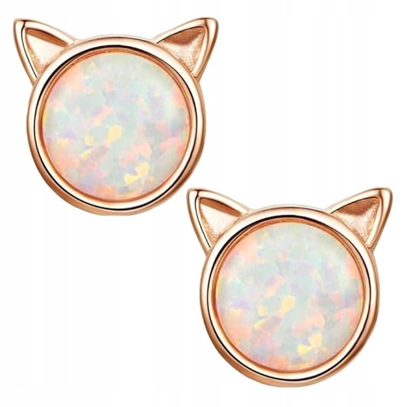 Kolczyki Złote Kolczyki Kotki Opalizujące Srebro 925 Kolczyki Trusky