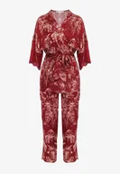 Piżamy damskie - Bordowy Wiskozowy 4-częściowy Komplet Piżamowy z Kwiatowym Wzorem i Koronką Majtki Top i Szlafrok Belviana - Renee - miniaturka - grafika 1