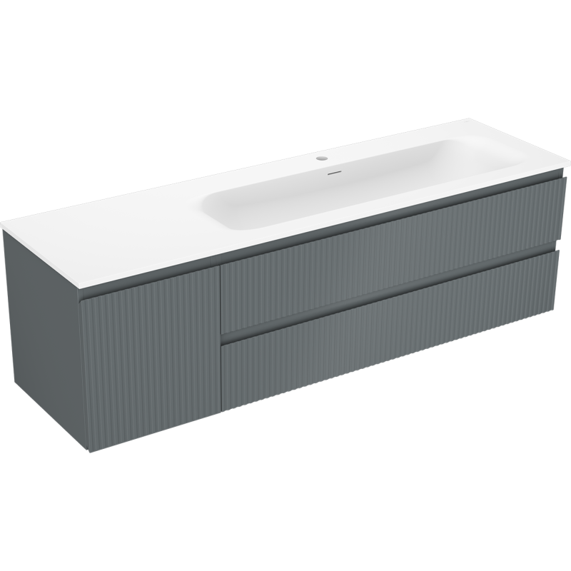 Mexen Rivel szafka łazienkowa 160 cm z umywalką Vela prawą, 2S, 1D, ryflowana, grafit/biała mat - 91A23-16047-3-BBFFF66-W23P01