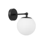 Lampy ścienne - FREDICA W1 kinkiet czarny klosz kula mleczna fi 15cm 1xE27 regulowany - miniaturka - grafika 1
