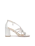 Sandały damskie - Srebrne skórzane sandały z plecionymi paskami - miniaturka - grafika 1