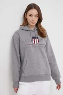 Bluzy damskie - Gant bluza damska kolor szary z kapturem z aplikacją - miniaturka - grafika 1