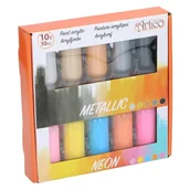 Kolorowanki, wyklejanki - Artico - Zestaw farb akrylowych neonowych / metalicznych w tubkach 30 ml - miniaturka - grafika 1